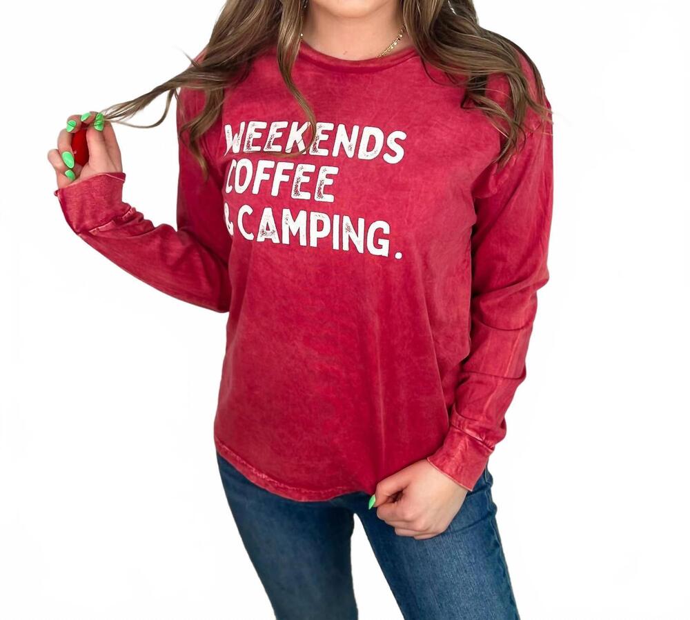 NEW OAT COLLECTIVE camping & coffee cotton long sleeve graphic tee in red